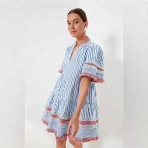 Tuckernuck Savannah Stripe Crawford Dress Red White Blue Tiered Mini L Patriotic